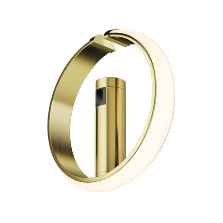 Maytoni Zero LED track light with a cylindrical brass column and circular frosted diffuser ring in a brass finish, shown on a white background.