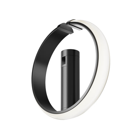 Maytoni Zero LED track light in black with a cylindrical aluminium head mounted inside a circular illuminated ring, shown on a white background.