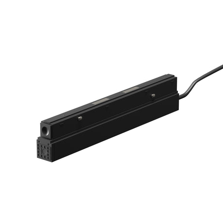 Maytoni 100W LED Driver IP54 in an elongated black powder-coated aluminium case with output cable, shown on a plain white background.
