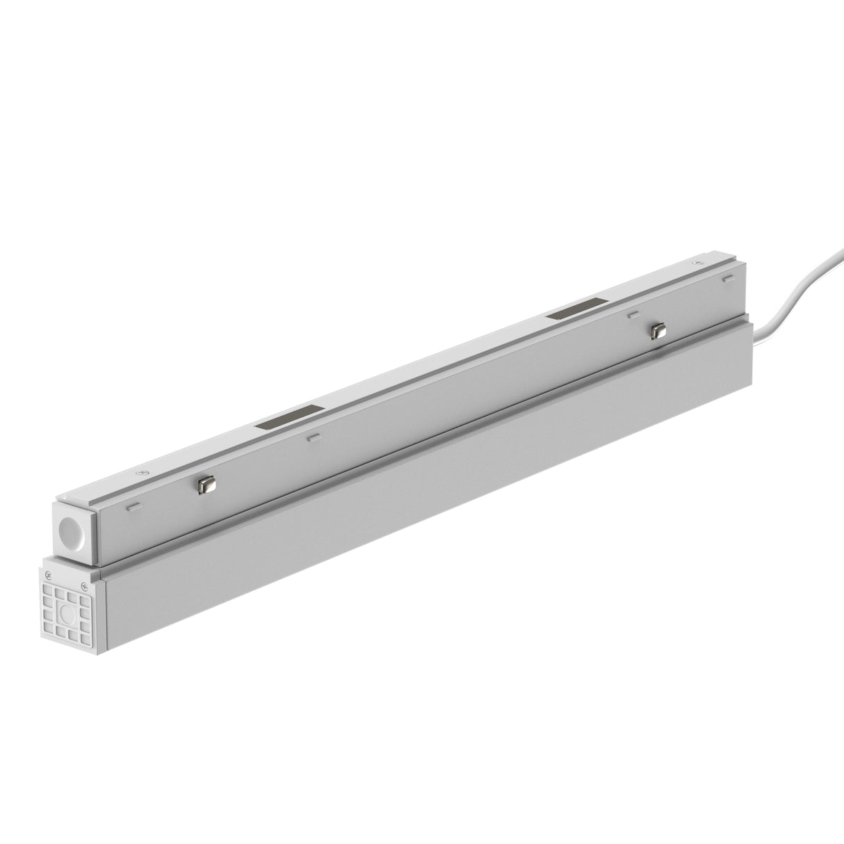 Maytoni 200W LED Driver in elongated white powder-coated aluminium housing with IP54 rating, mounting brackets, and trailing cable on a plain background.