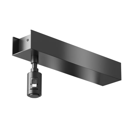Maytoni Flarity 124mm track connector in matt black aluminium with adjustable spotlight head and mounting bracket, shown on a plain white background.