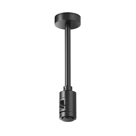 Maytoni Flarity 156mm track extension rod in matt black aluminium with ceiling mount and lower track head socket, on a white background.
