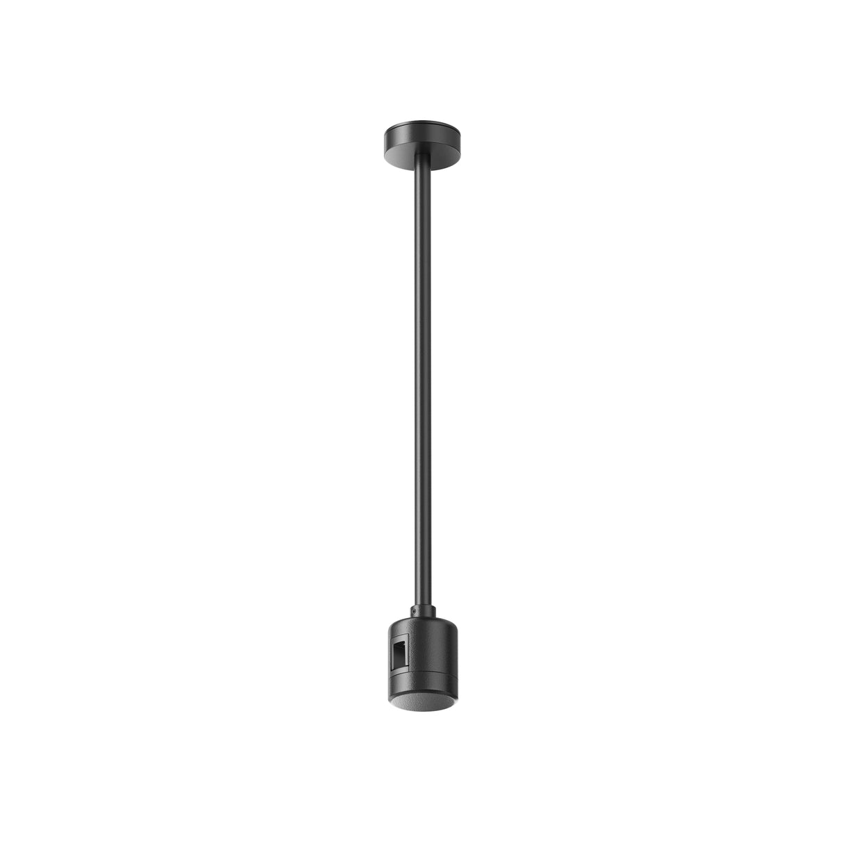 Maytoni Flarity 500mm track lighting rod suspension in black aluminium with ceiling mount and lower track connector, shown on a plain white background.