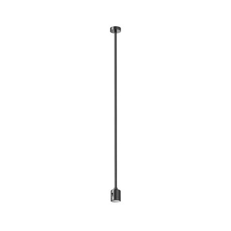 Maytoni Flarity Live Parts track adaptor in black aluminium with ceiling canopy, slim drop rod and lampholder fitting, on a white background.