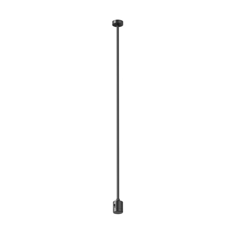 Maytoni Flarity 1m track lighting suspension rod in matt black aluminium with ceiling canopy and rail connector, shown on a plain white background.