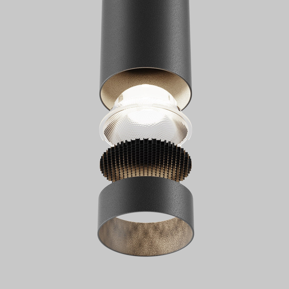 Technical features of Focus LED Pendant Light in black, highlighting its energy-efficient LED technology