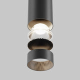 Technical features of Focus LED Pendant Light in black, highlighting its energy-efficient LED technology