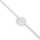 The overhead view reveals a slender white cord with a central round component, reminiscent of the Calvin Floor Lamp - White With Natural Wood Tripod. The setup is displayed diagonally on a plain white background, exuding elegance.