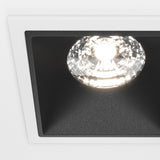 Close-up of the Alfa LED Dimmable Fixed Square Recessed Downlight in white and black, featuring a bold and contemporary design.