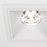 Detailed view of the Alfa LED Dimmable Fixed Square Recessed Downlight in white, highlighting its refined design.
