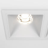 Close-up of the Alfa LED Twin Fixed Square Recessed Downlight in white, highlighting its refined design.