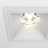Detail shot of the Alfa LED Twin Fixed Square Recessed Downlight in white, showing its stylish appearance.