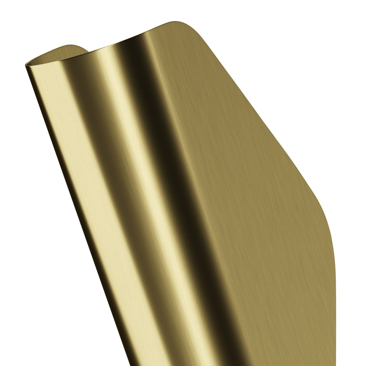 Close-up of the Notta Bidirectional Wall Light in brass, showcasing a metallic gold sheet with a curved edge and brushed texture.