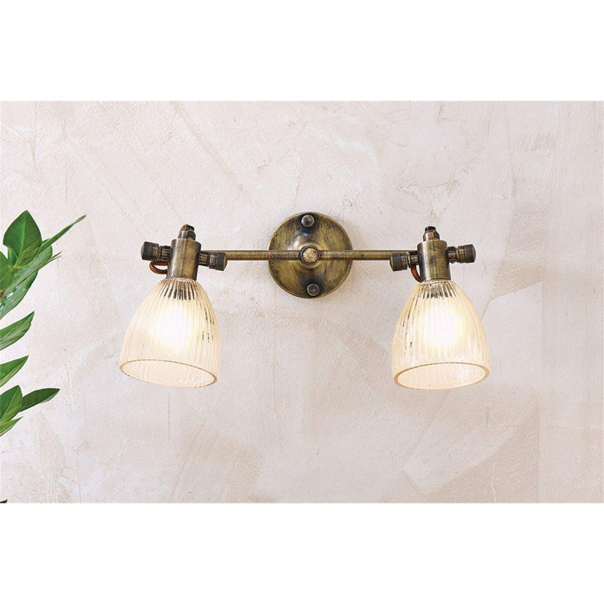 Rarni 2 Light Glass Wall Light - Antique Brass