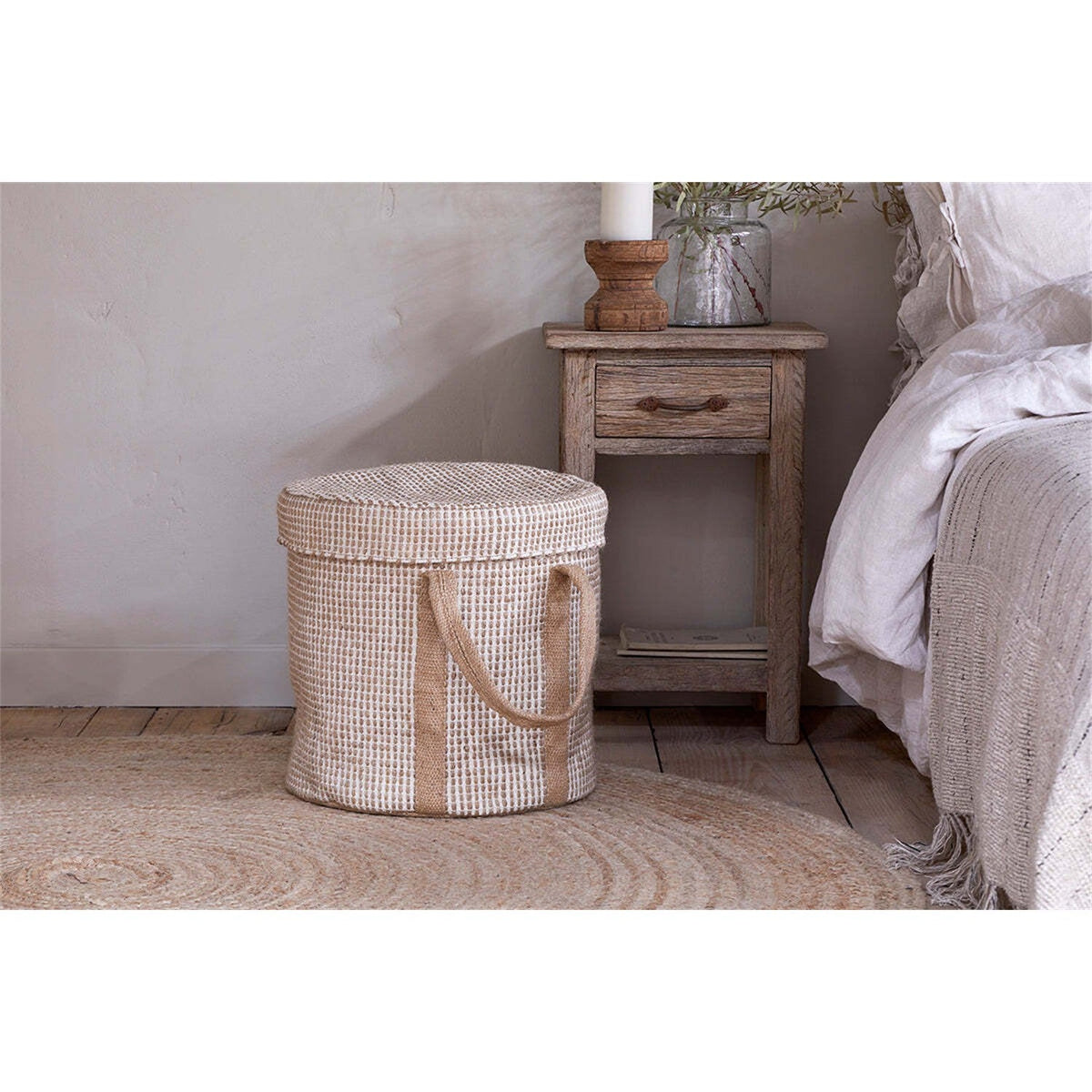 Rohia Cotton & Jute Laundry Basket - Natural & Cream