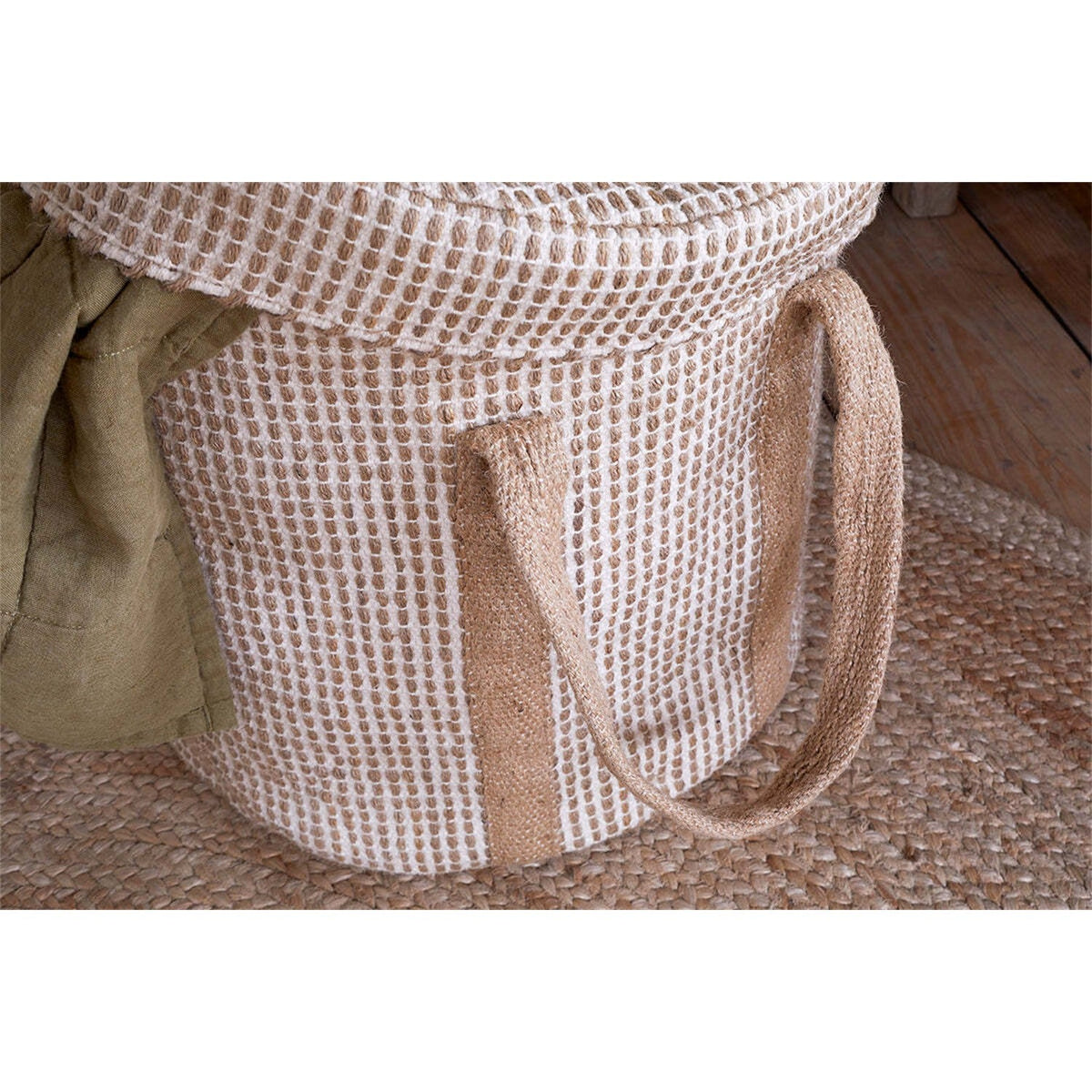 Rohia Cotton & Jute Laundry Basket - Natural & Cream
