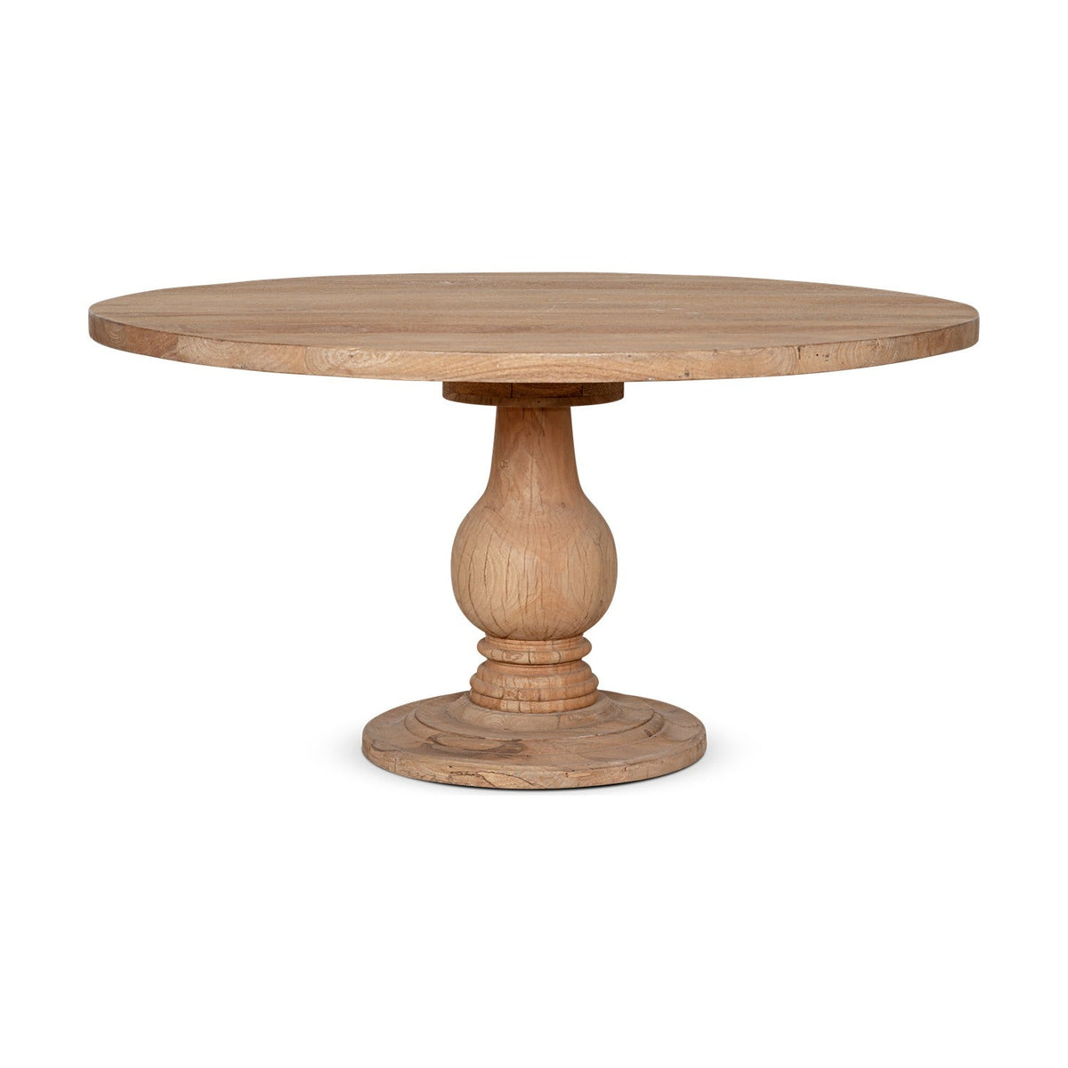 Laya Large Round Carved Mango Wood Dining Table - Natural