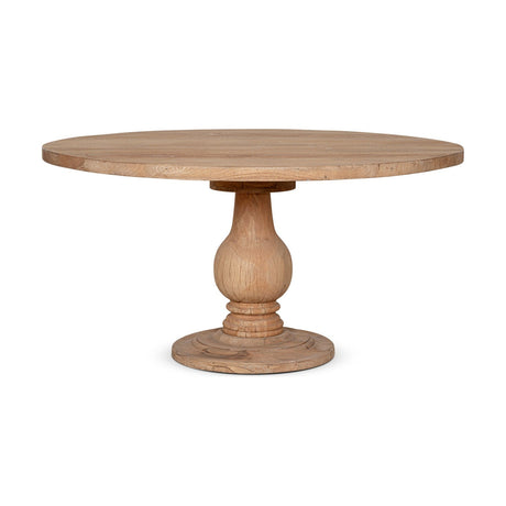 Laya Large Round Carved Mango Wood Dining Table - Natural
