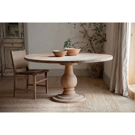 Laya Large Round Carved Mango Wood Dining Table - Natural