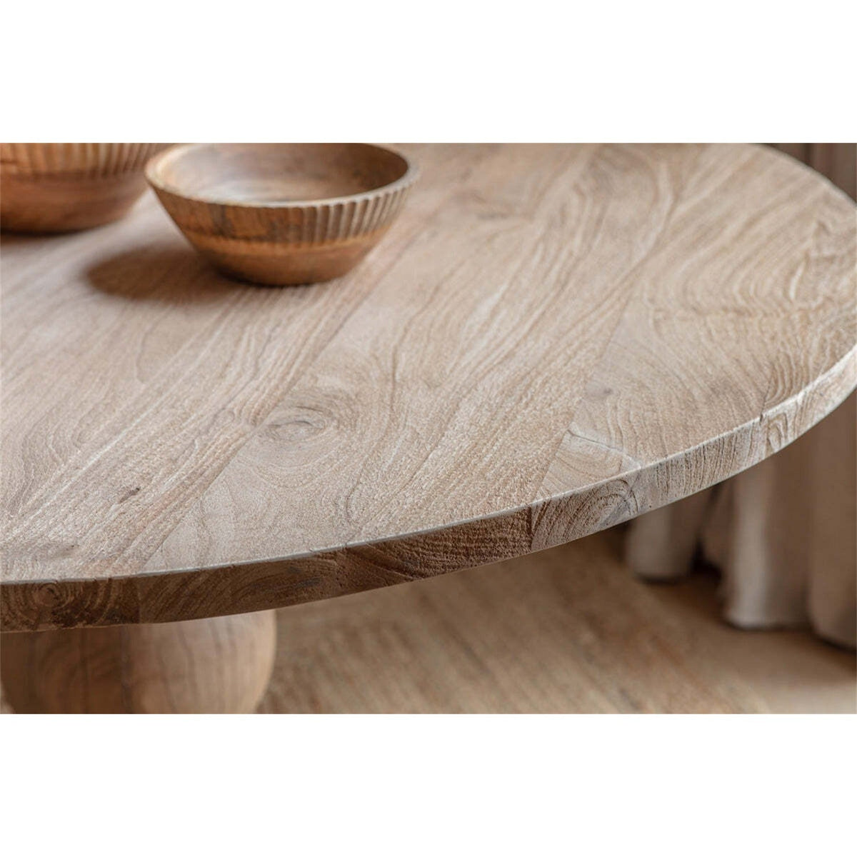 Laya Large Round Carved Mango Wood Dining Table - Natural