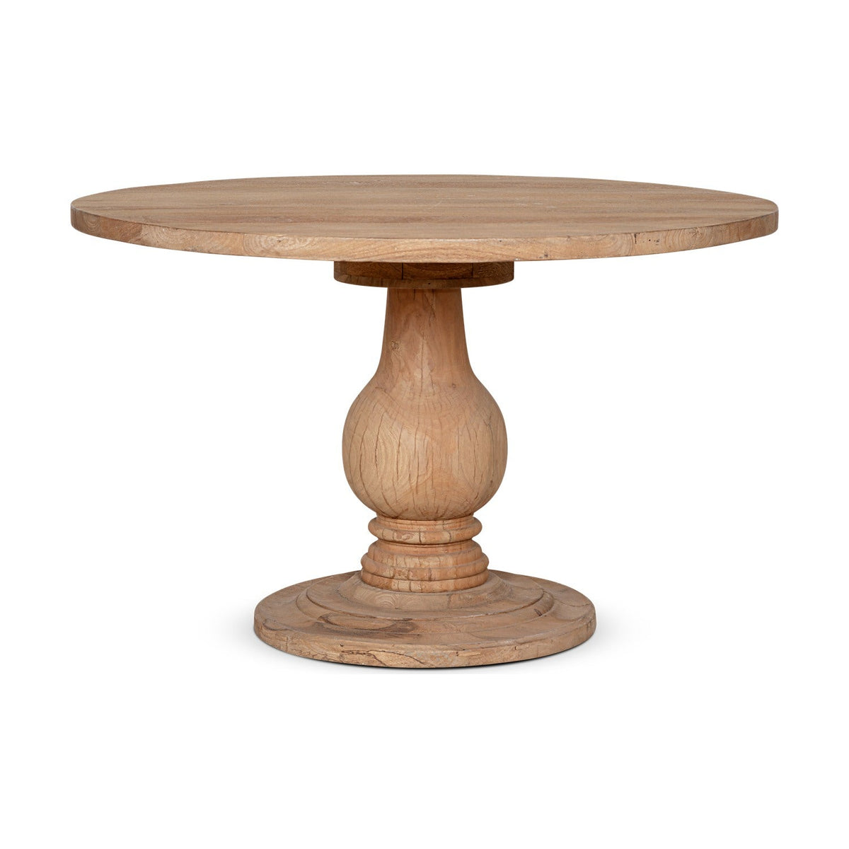 Laya Small Round Carved Mango Wood Dining Table - Natural