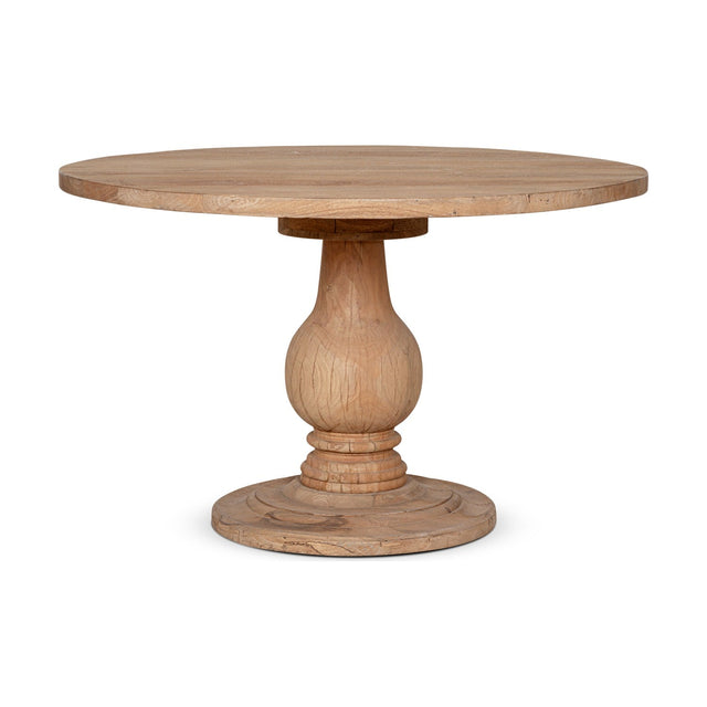 Laya Small Round Carved Mango Wood Dining Table - Natural