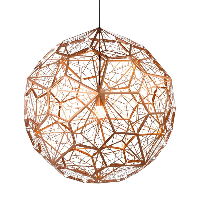 The Rango Acid Large Pendant Light - Copper features a geometric wireframe sphere design, ideal for contemporary interiors and providing a warm glow from its central bulb.