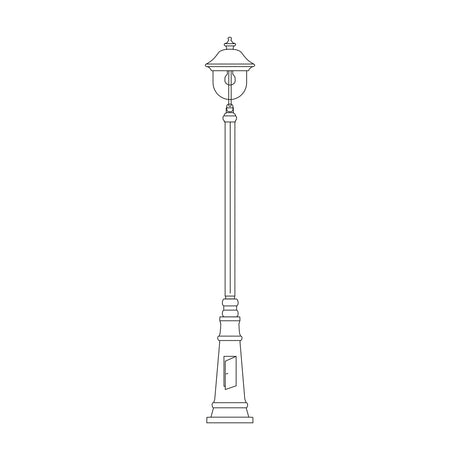 Volute Copper Top Outdoor Lamp Post 192cm, a traditional single-light aluminium column with domed lantern, tapered cast plinth with access door, shown on a plain white background.