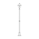 Volute 212cm outdoor lamp post with traditional lantern head and finial, single E27 light, slender fluted column on a stepped base, shown in line-drawing style on a plain white background.