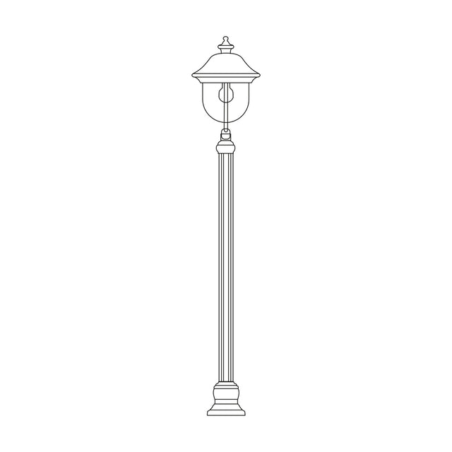 Volute Copper Top Outdoor Adjustable Lamp Post, a traditional 136cm aluminium column with a domed lantern head and finial, single E27 fitting, shown on a plain white background.
