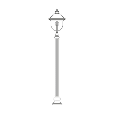 Volute cast aluminium outdoor lamp post, 136cm column with single traditional lantern head, clear lens, fluted shaft and stepped base, shown on a plain white background.