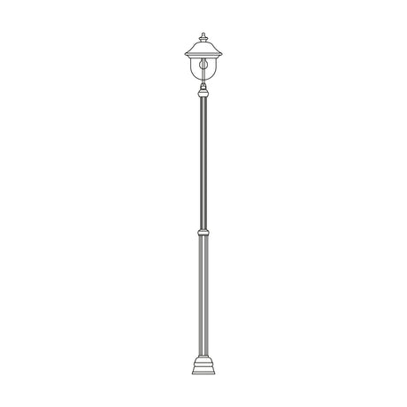 Volute outdoor lamp post in traditional style, fluted cast column with adjustable height (145-229cm) and single-light lantern head featuring a copper-top roof, set against a plain white background.