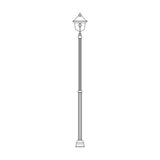 Volute cast aluminium outdoor lamp post, 145-229cm adjustable column with a single lantern head and clear polycarbonate lens, shown in traditional style on a plain white background.