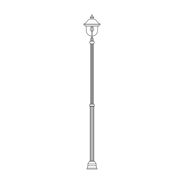 Volute cast aluminium outdoor lamp post, 145-229cm adjustable column with a single lantern head and clear polycarbonate lens, shown in traditional style on a plain white background.