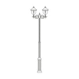 Volute Outdoor 2-Light Lamp Post with scrolled brackets and copper-top lanterns on a fluted column, traditional style, shown on a plain white background.