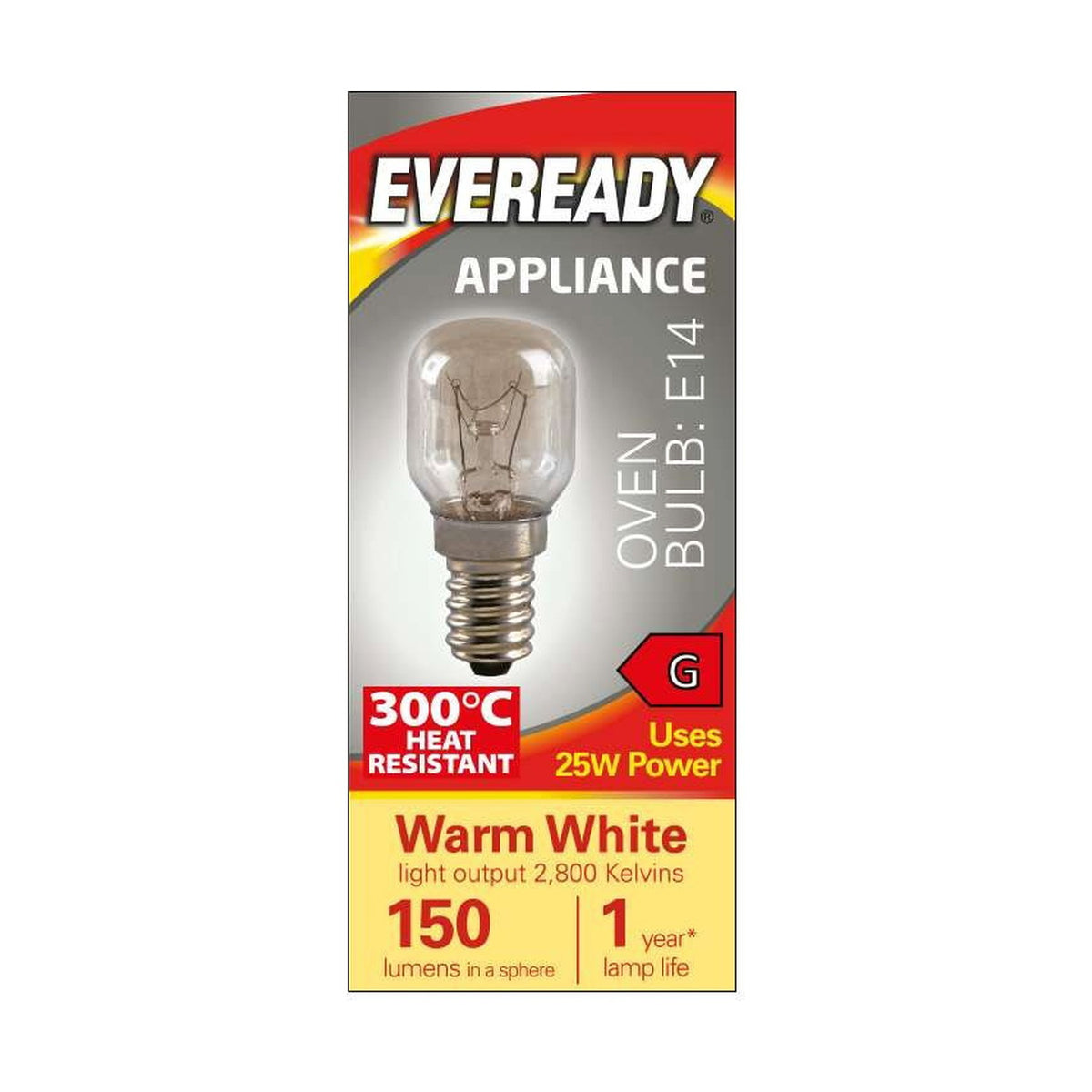 E14 (SES) Oven Bulb 25W 150lm - Warm White 2800K retail pack