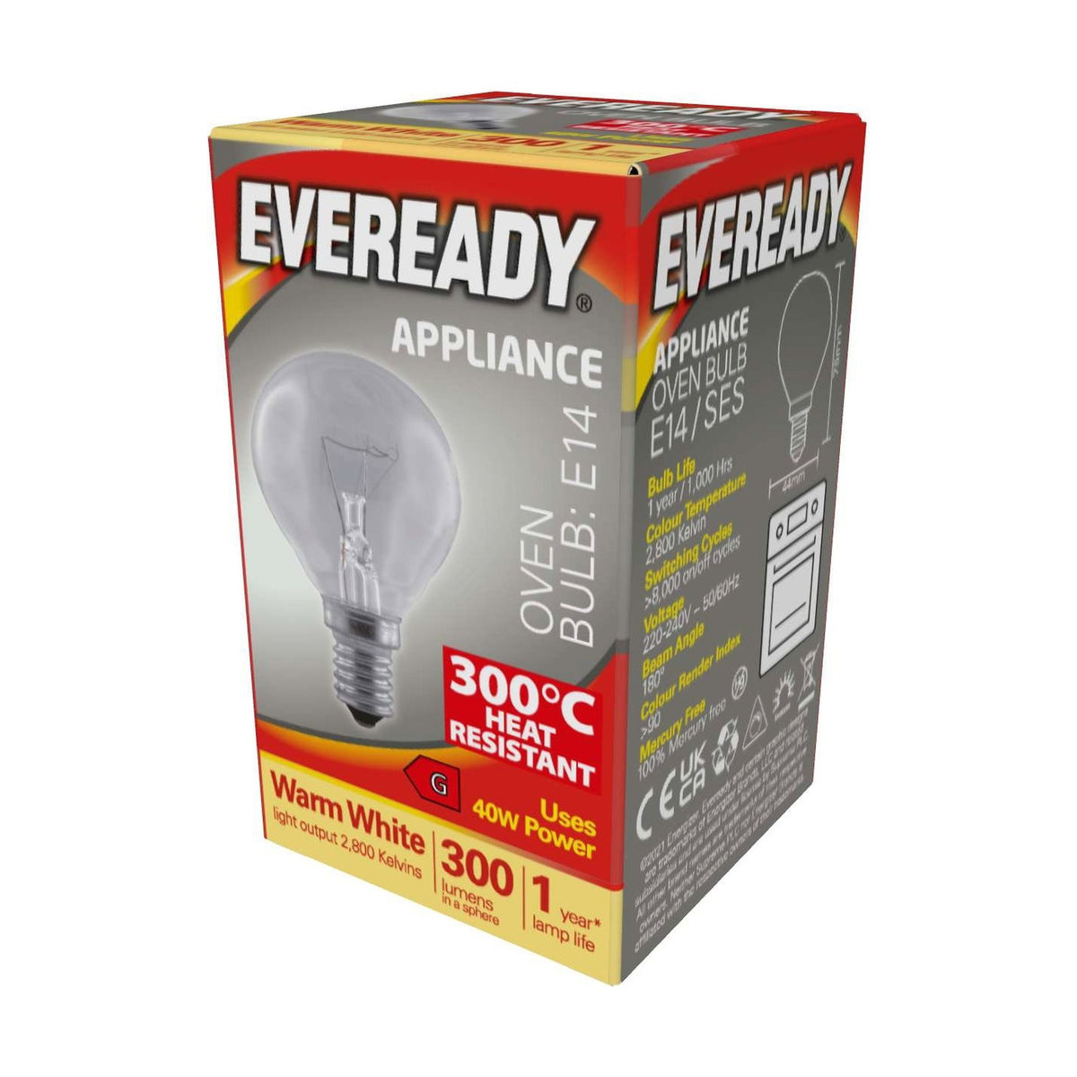 E14 (SES) Oven Bulb 40W 300lm - Warm White 2800K retail pack