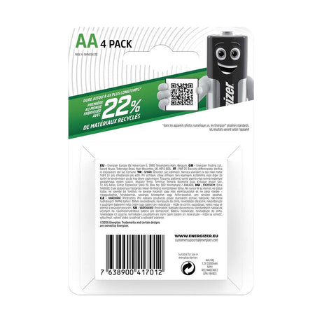 Energizer Recharge Power Plus AA Batteries (HR6) - 4 Pack retail pack