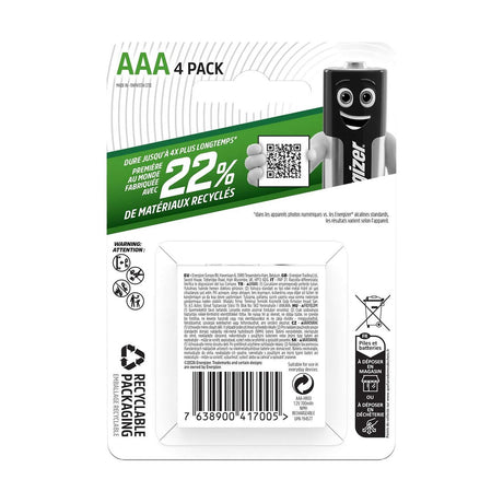 Energizer Recharge Power Plus AAA Batteries (HR03) - 4 Pack retail pack