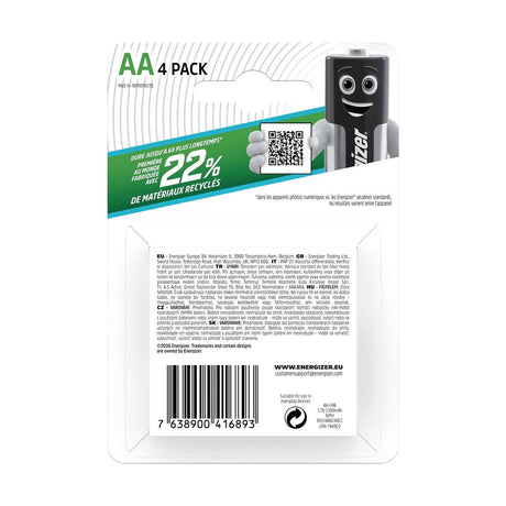 Energizer Recharge Extreme AA Batteries (HR6) - 4 Pack retail pack