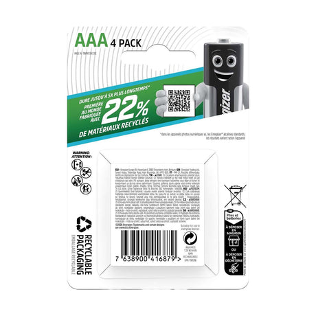 Energizer Recharge Extreme AAA Batteries (HR03) - 4 Pack retail pack