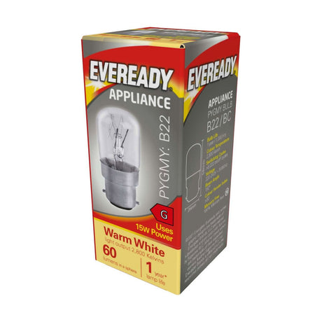 B22 (BC) Pygmy Appliance Bulb 15W 60lm - Warm White 2800K retail pack