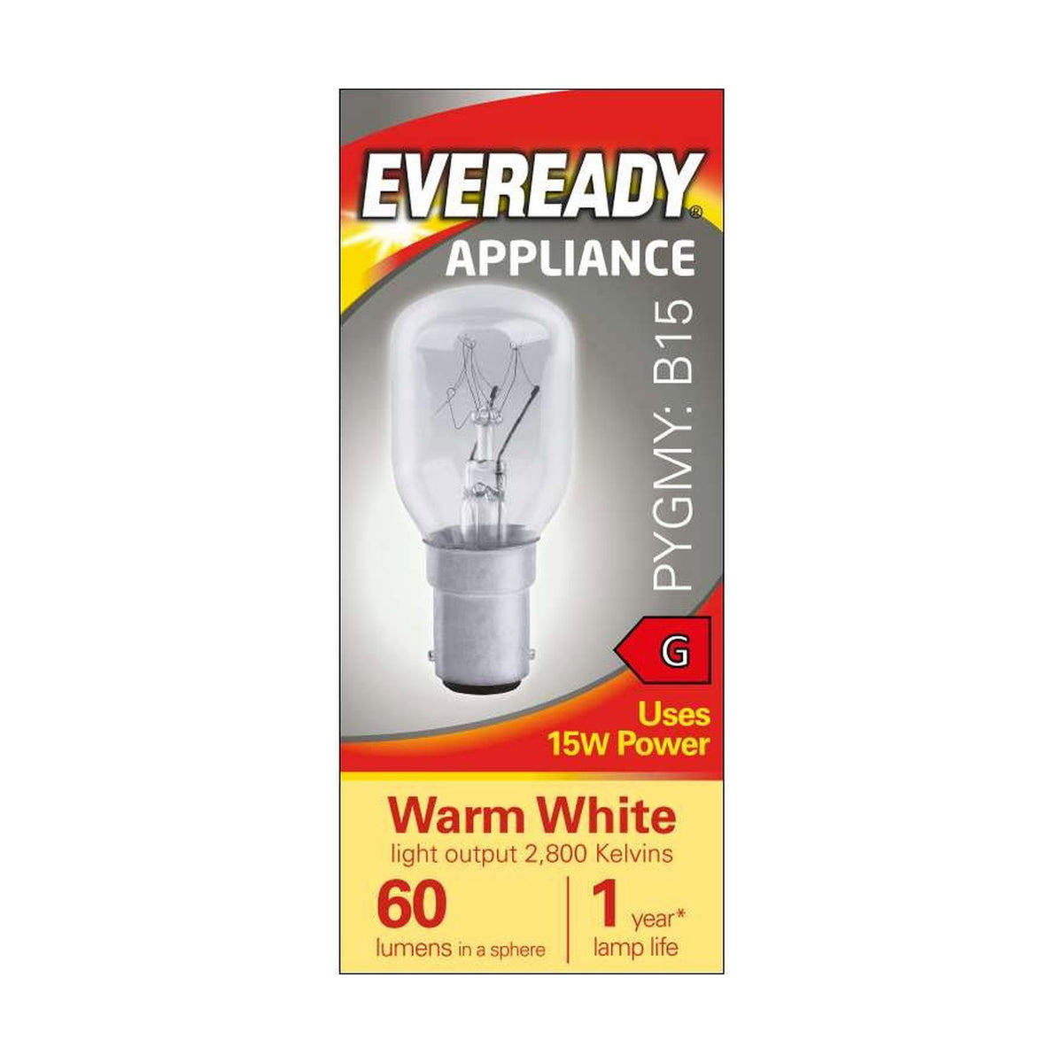 B15 (SBC) Pygmy Bulb 15W 60lm - Warm White 2800K retail pack