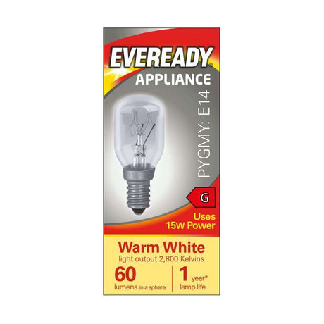 E14 (SES) Pygmy Appliance Bulb 15W 60lm - Warm White 2800K retail pack