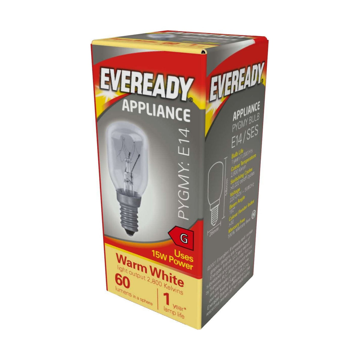 E14 (SES) Pygmy Appliance Bulb 15W 60lm - Warm White 2800K retail pack