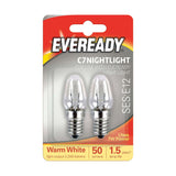 E12 Night Light Bulb 7W 50lm - Warm White 2200K, 2 Pack retail pack