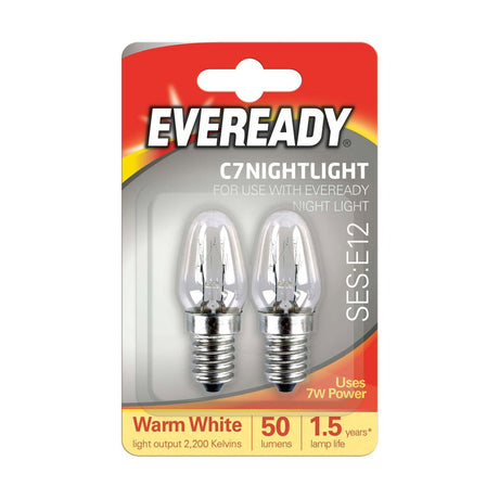 E12 Night Light Bulb 7W 50lm - Warm White 2200K, 2 Pack retail pack
