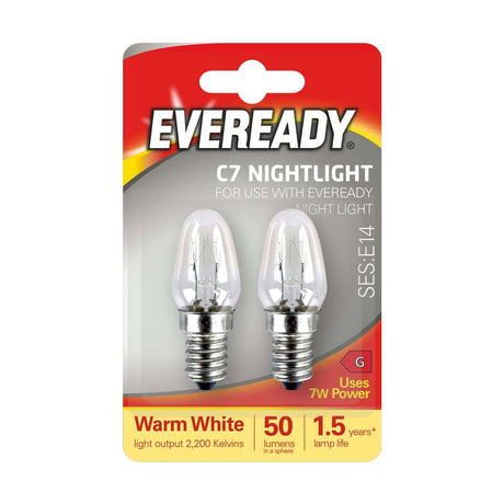 E14 (SES) Night Light Bulb 7W 50lm - Warm White 2200K, 2 Pack retail pack
