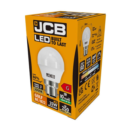 B22 (BC) LED Golf Bulb 3W 250lm Non-Dimmable - Warm White 3000K retail pack