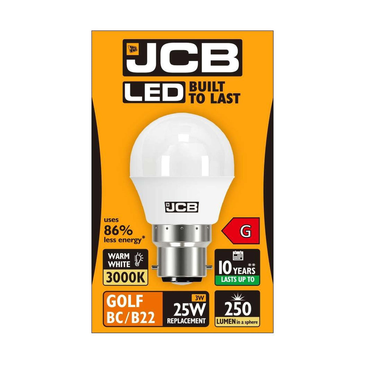 B22 (BC) LED Golf Bulb 3W 250lm Non-Dimmable - Warm White 3000K retail pack